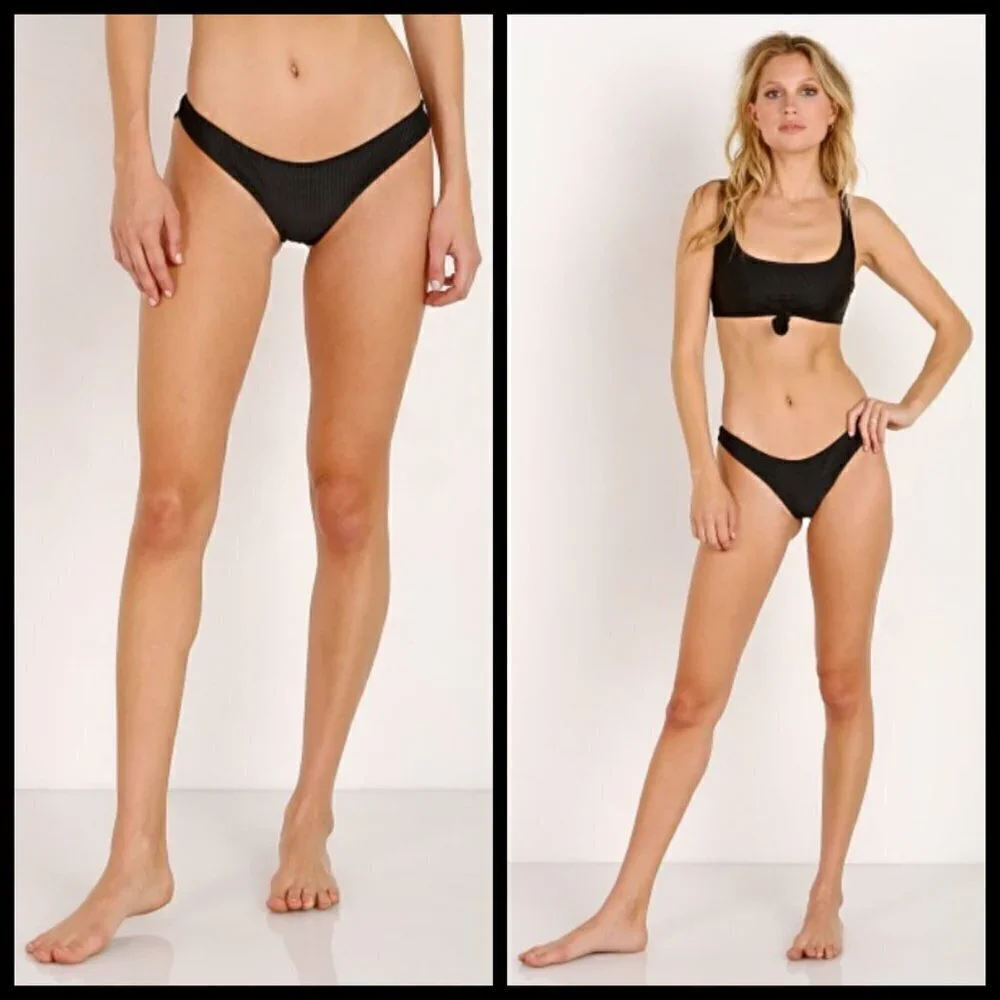 💕FRANKIE'S BIKINIS💕 Greer Ribbed Cheeky Bikini Bottom Black XL NWT